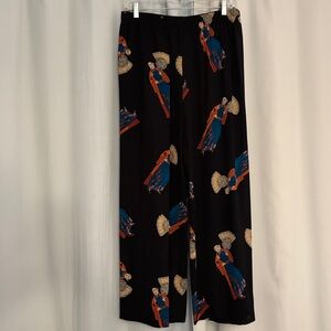 Harari black silk asian print cropped wide leg pants, size M